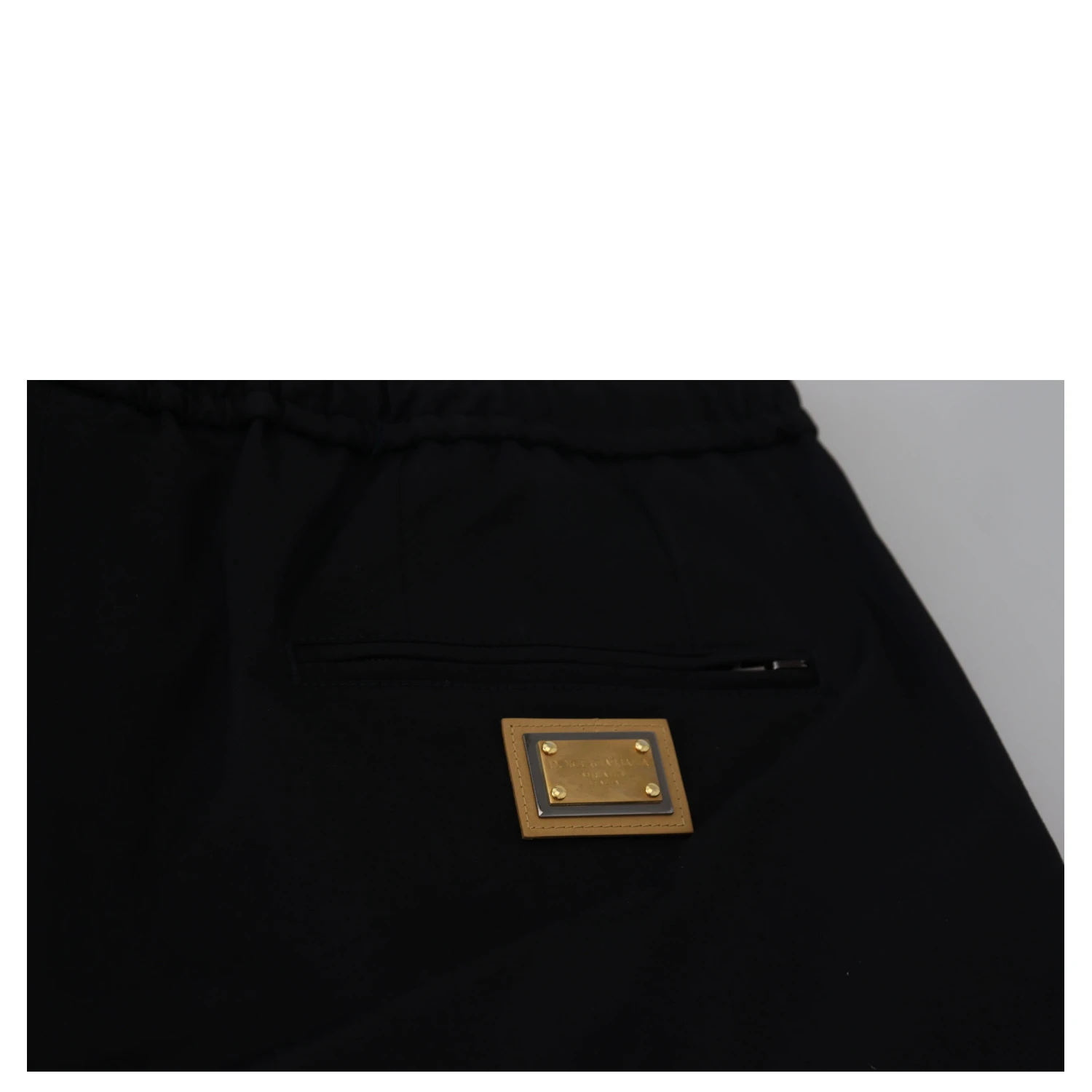 Black Cotton Elastic Waist DG Logo Cropped Pants