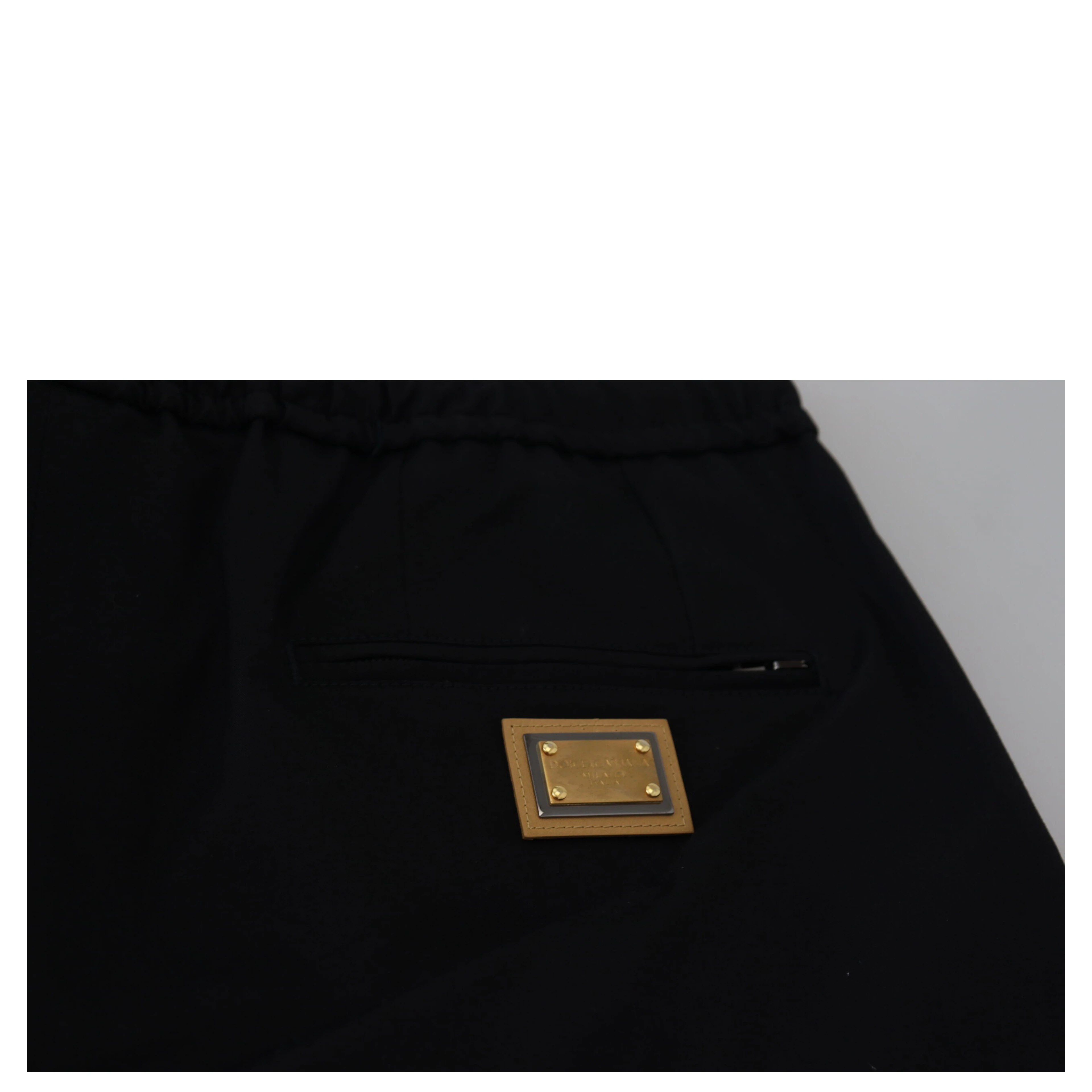 Black Cotton Elastic Waist DG Logo Cropped Pants