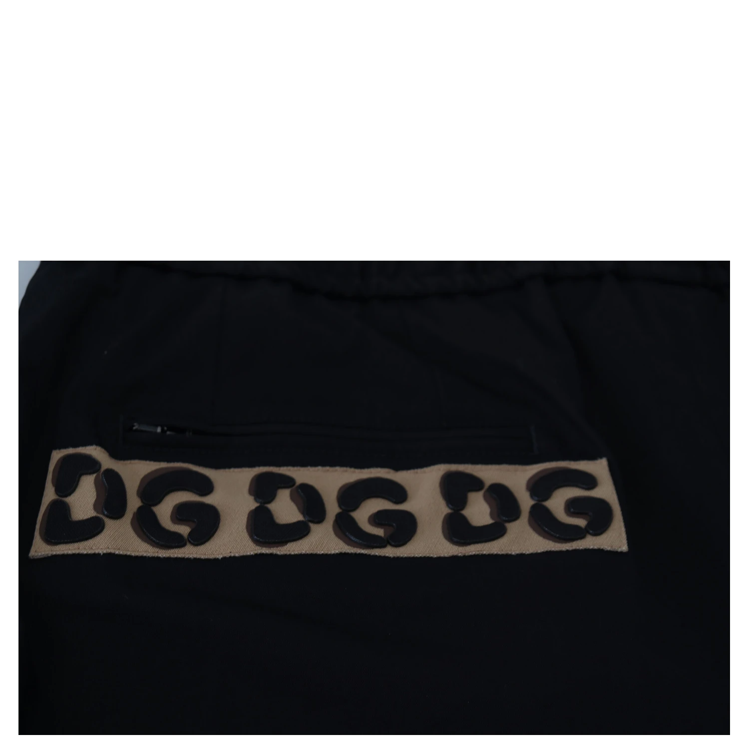Black Cotton Elastic Waist DG Logo Cropped Pants