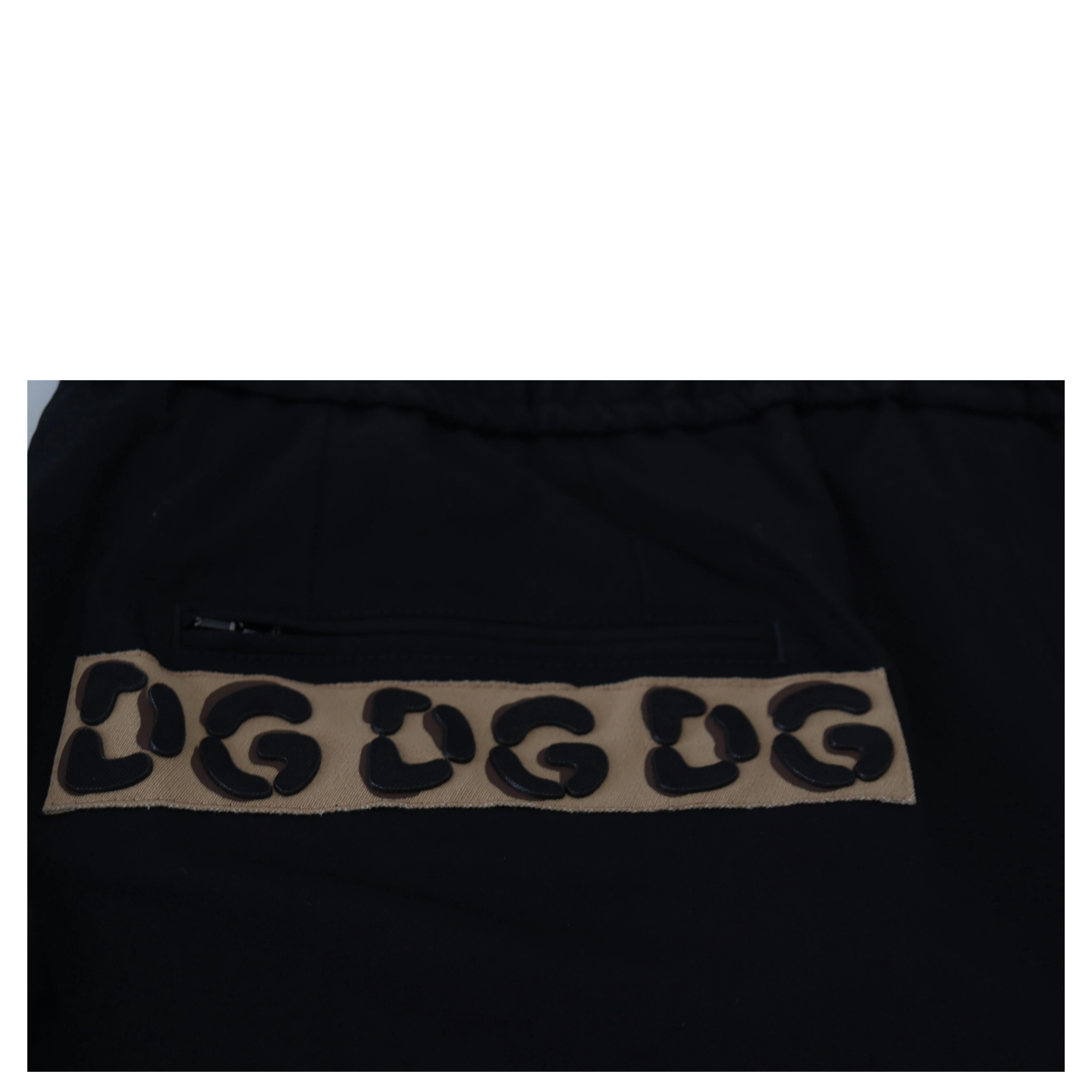 Black Cotton Elastic Waist DG Logo Cropped Pants
