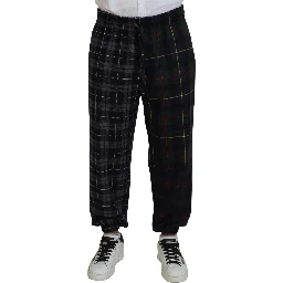 Multicolor Checkered Wool Men Jogger Pants