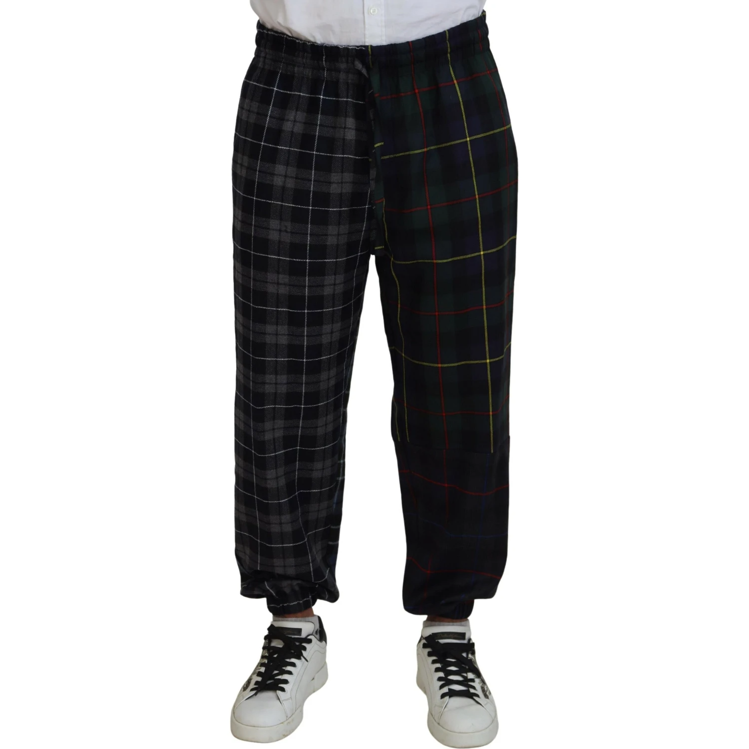Multicolor Checkered Wool Men Jogger Pants