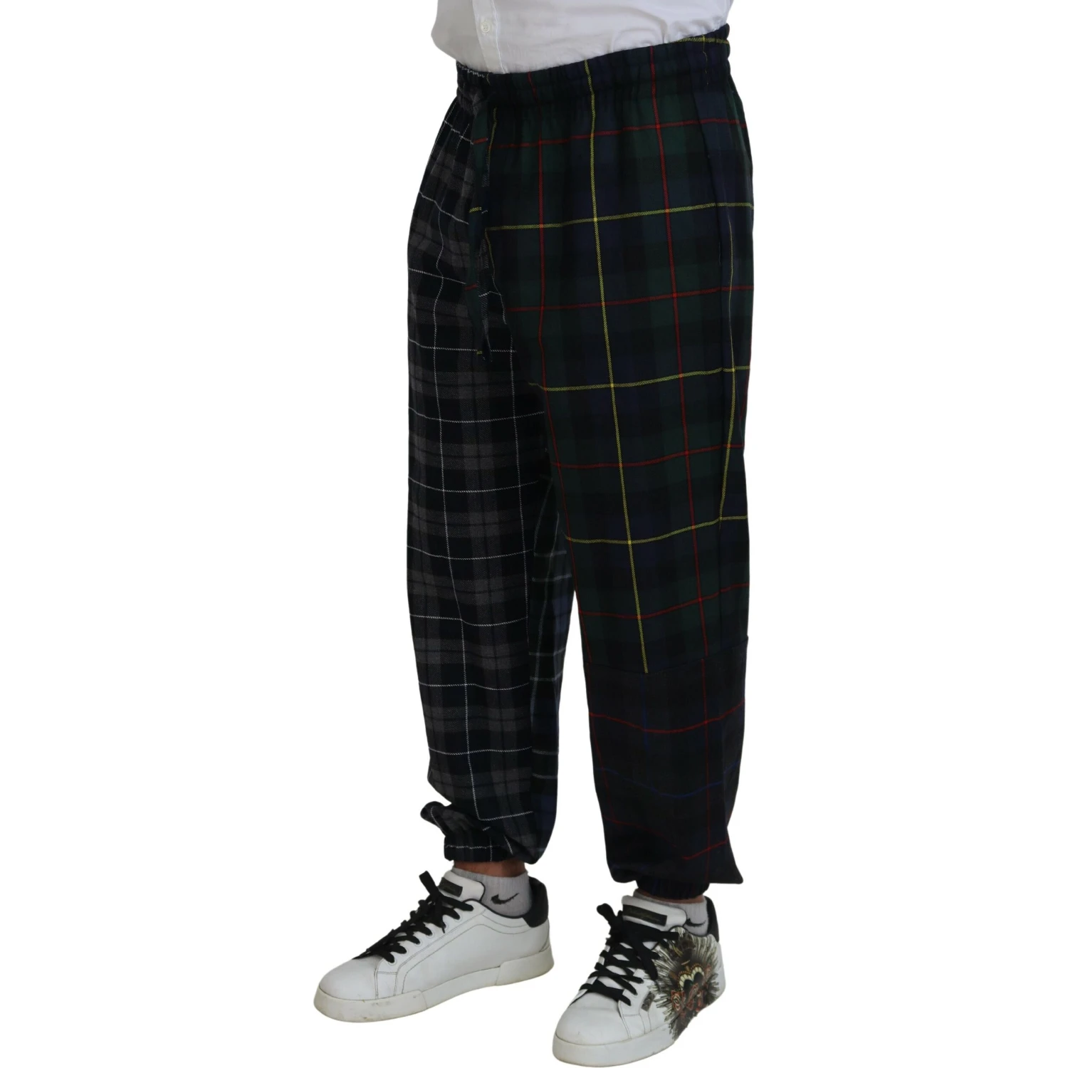 Multicolor Checkered Wool Men Jogger Pants