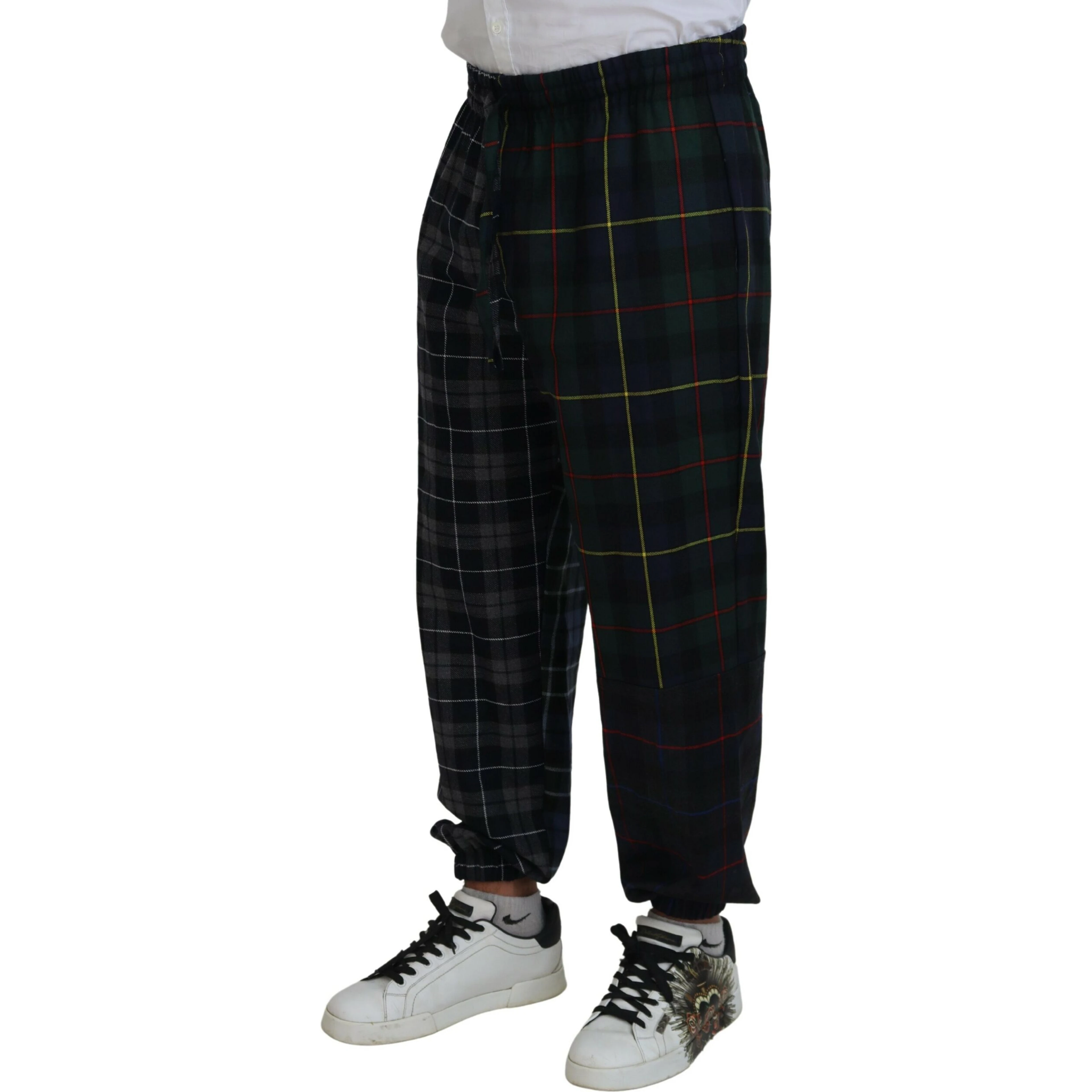 Multicolor Checkered Wool Men Jogger Pants