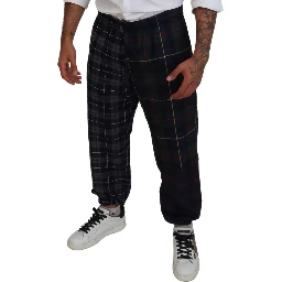 Multicolor Checkered Wool Men Jogger Pants