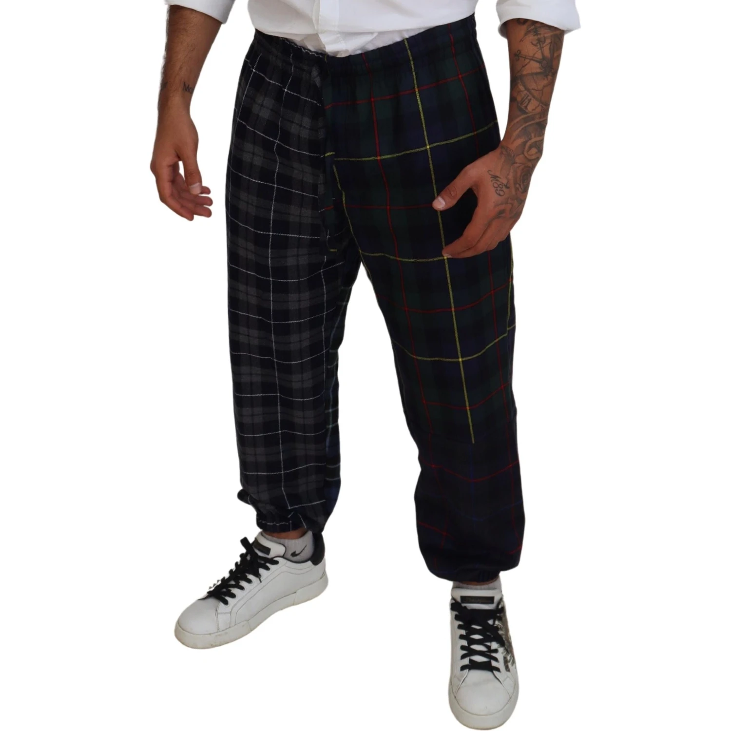 Multicolor Checkered Wool Men Jogger Pants