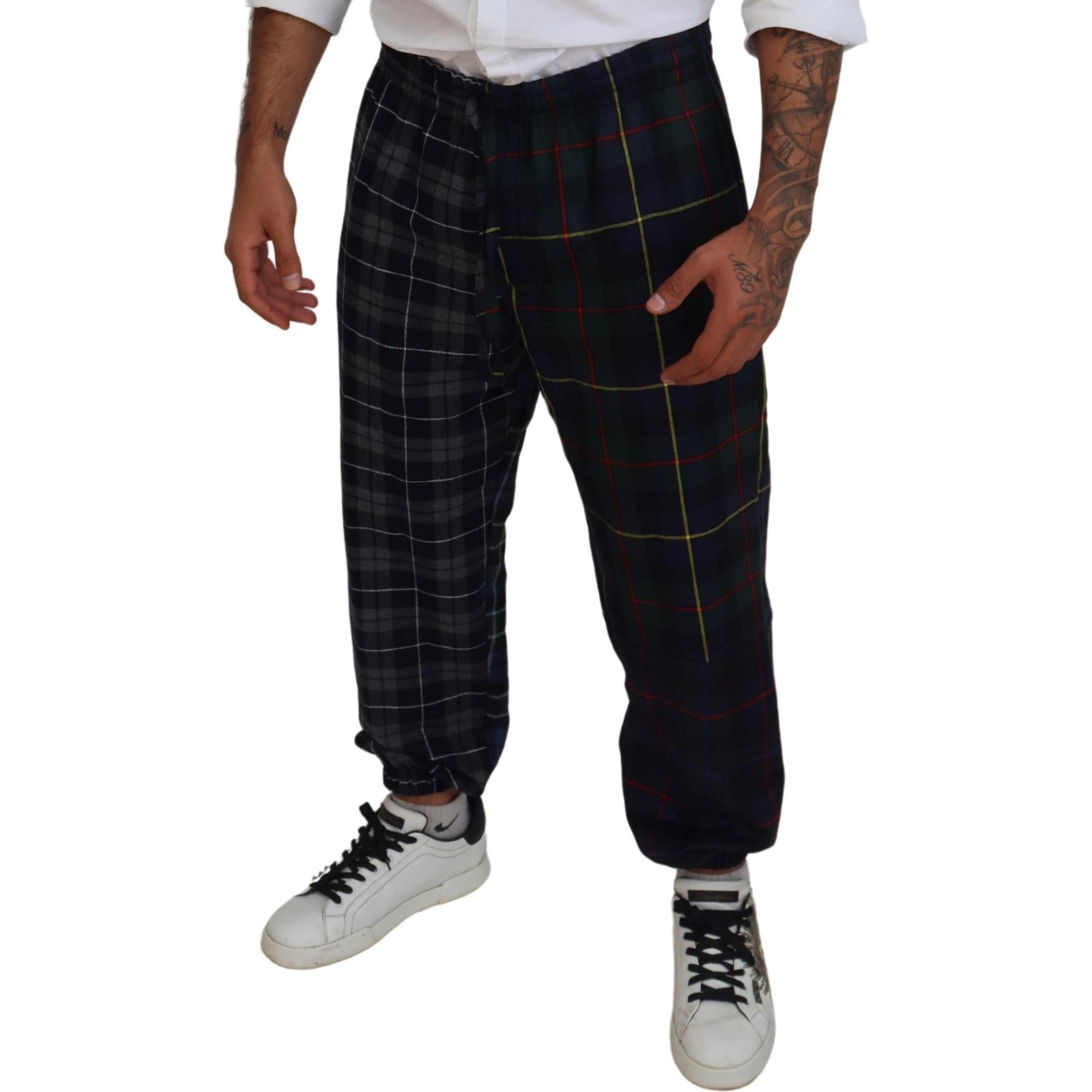 Multicolor Checkered Wool Men Jogger Pants