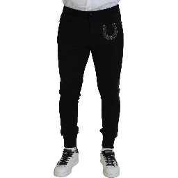 Black Wool Horseshoe Jogger Pants