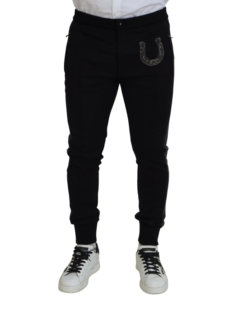 Black Wool Horseshoe Jogger Pants