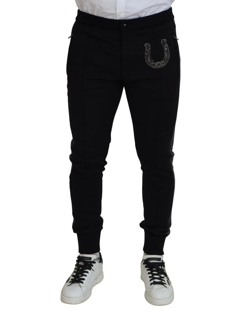 Black Wool Horseshoe Jogger Pants