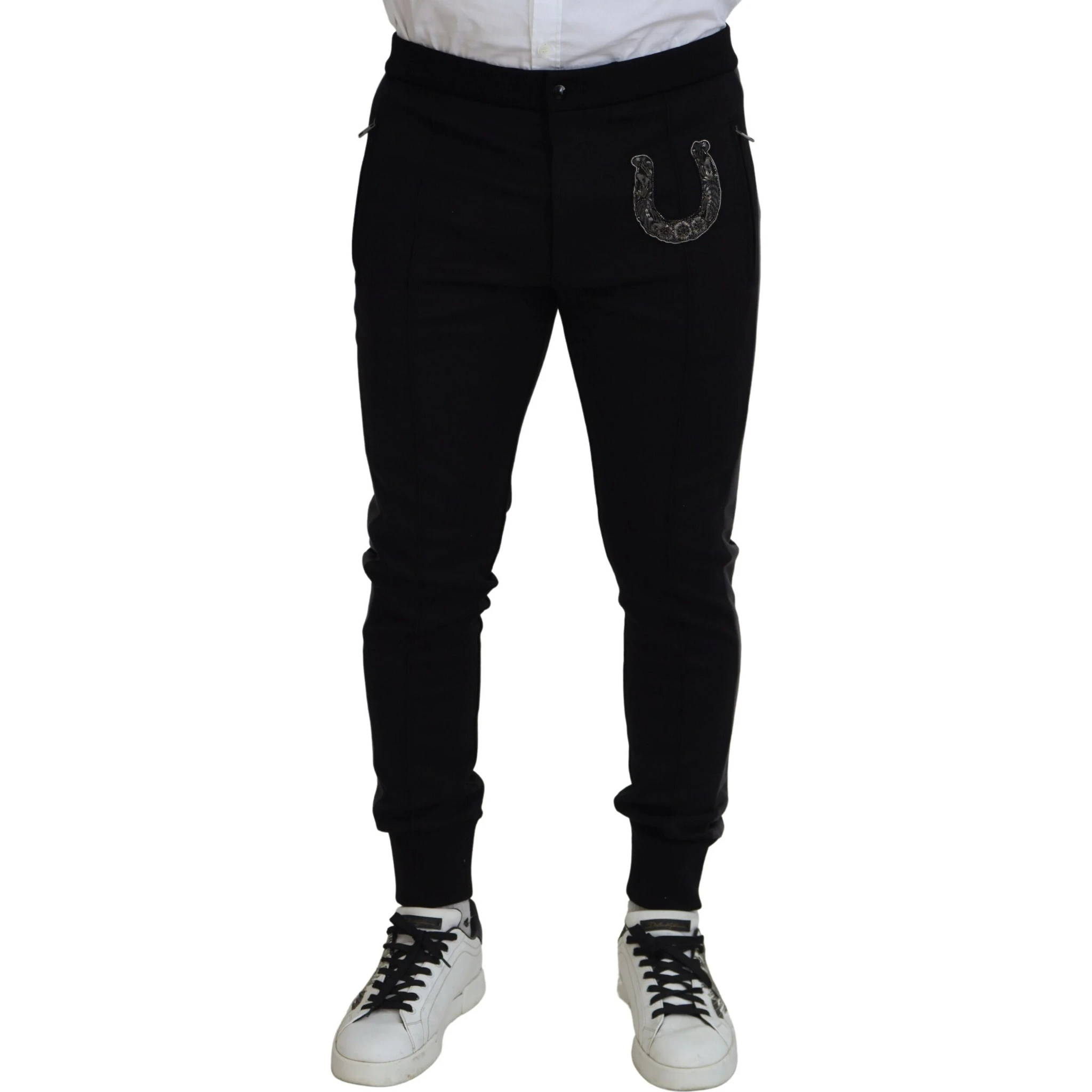 Black Wool Horseshoe Jogger Pants