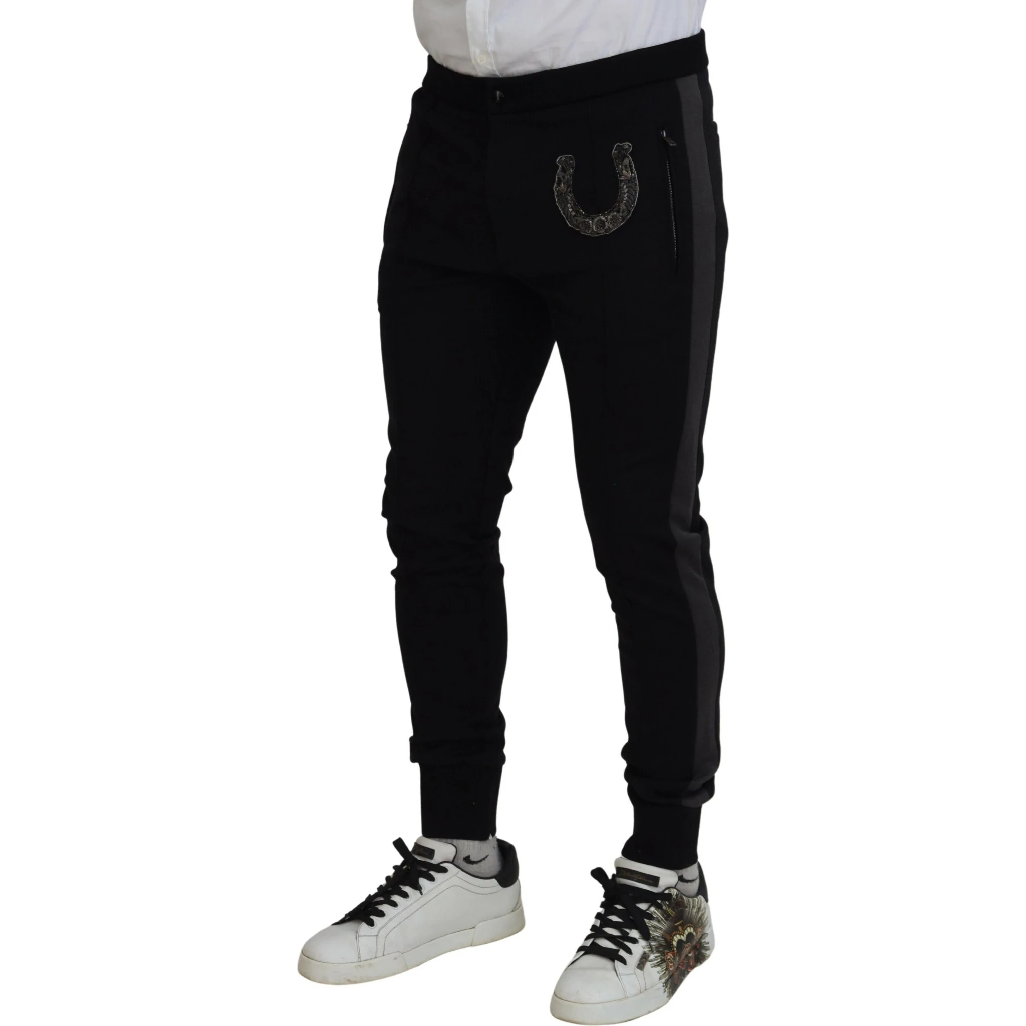Black Wool Horseshoe Jogger Pants