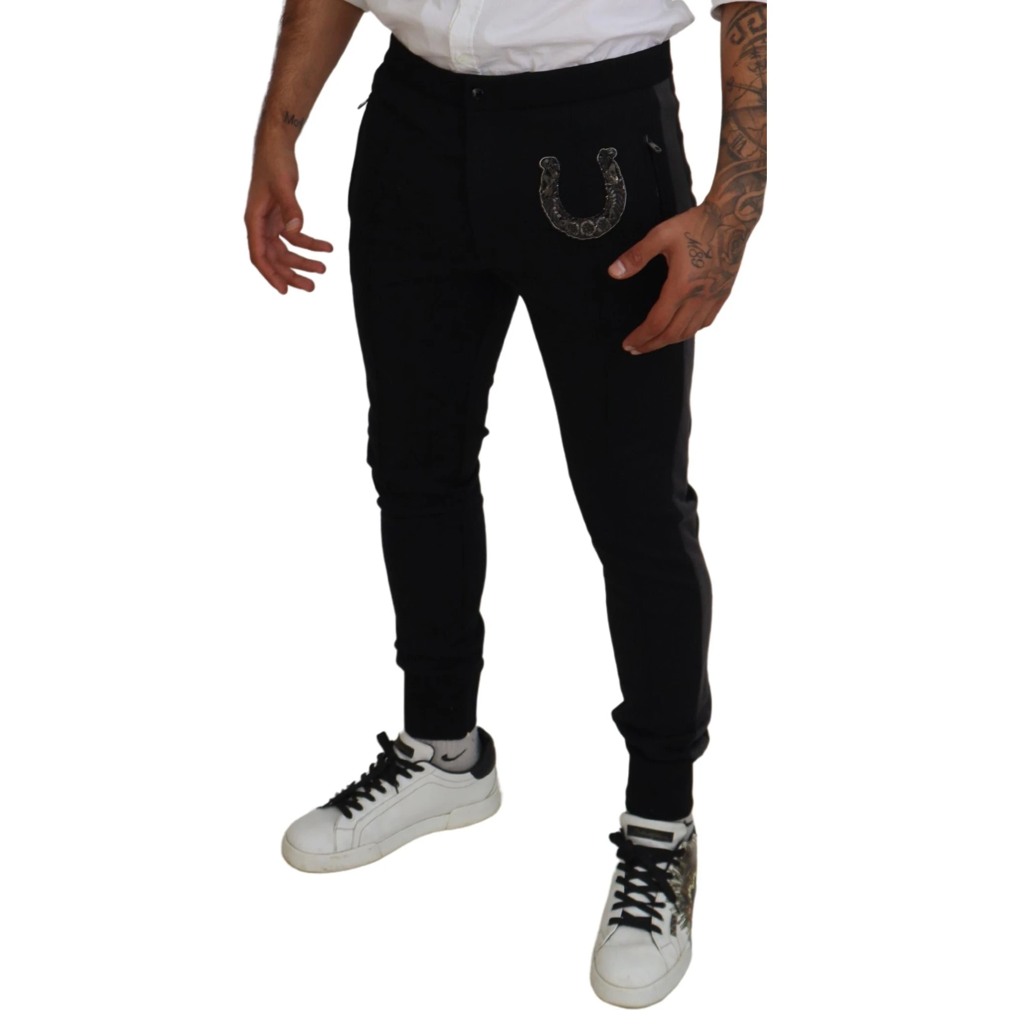 Black Wool Horseshoe Jogger Pants