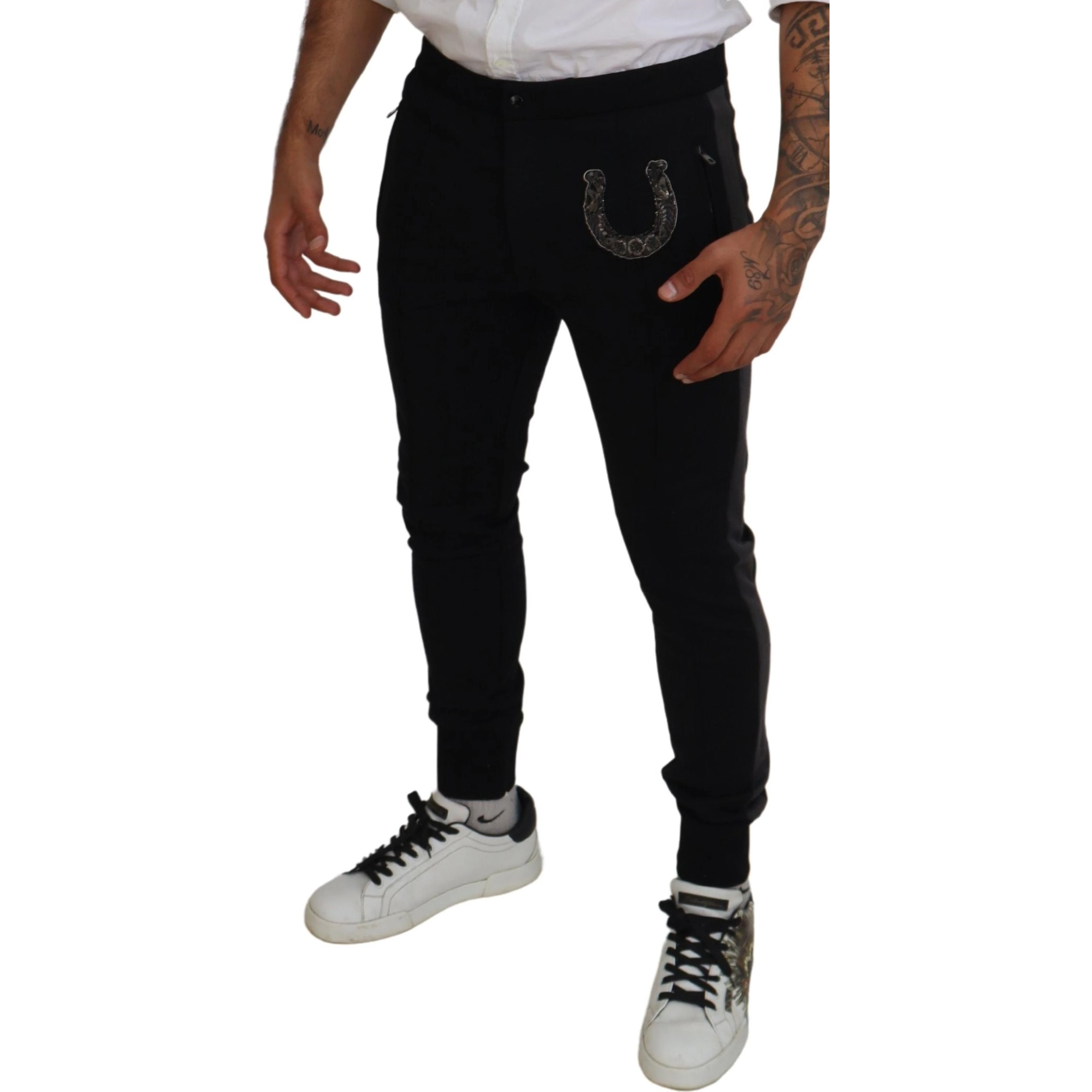 Black Wool Horseshoe Jogger Pants