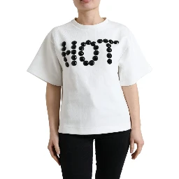 T-shirt White Cotton Stretch Black HOT Crystal