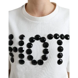 T-shirt White Cotton Stretch Black HOT Crystal