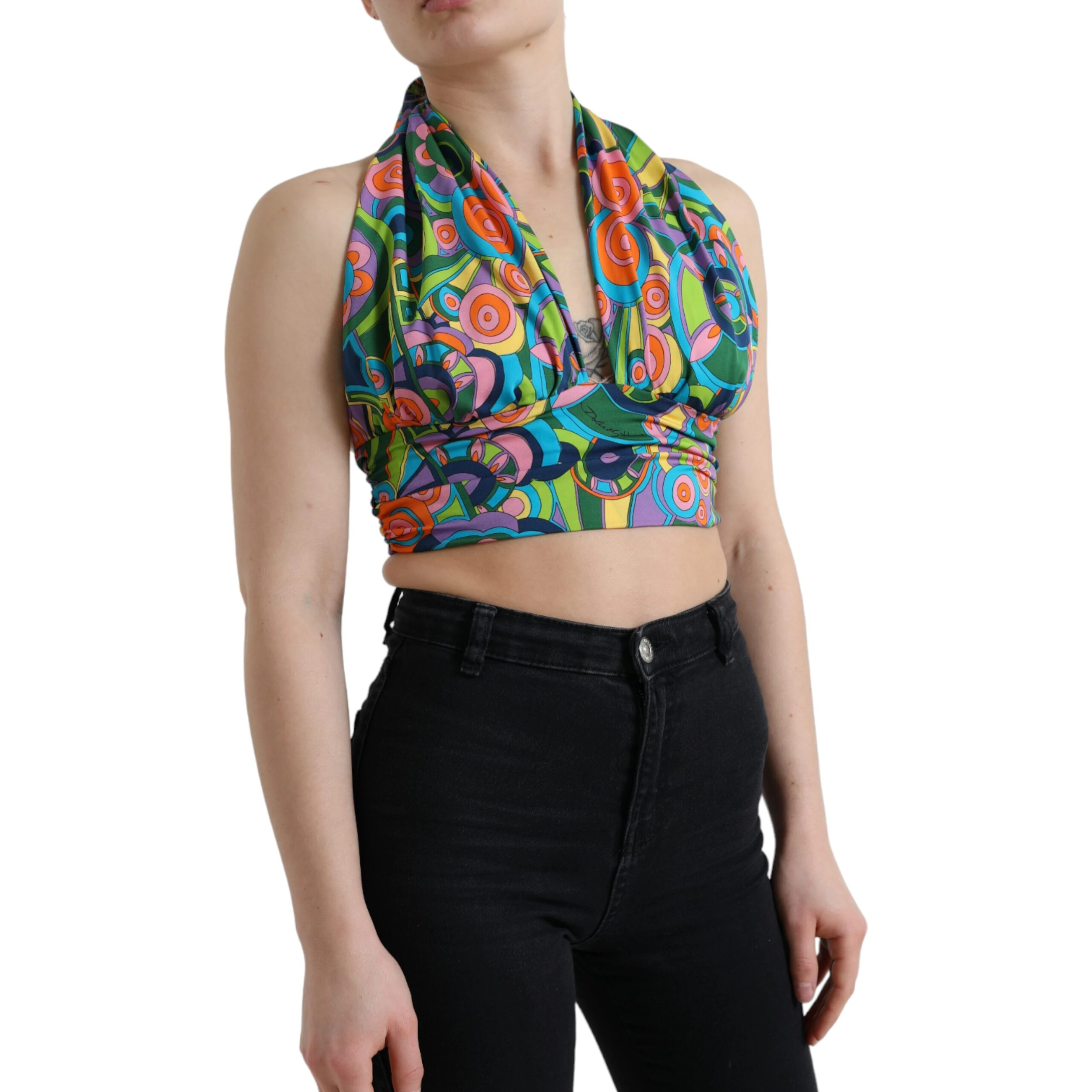 Multicolor Halter Sleeveless Cropped Tank Top