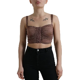 Brown Viscose Bustier Sleeveless Cropped Top