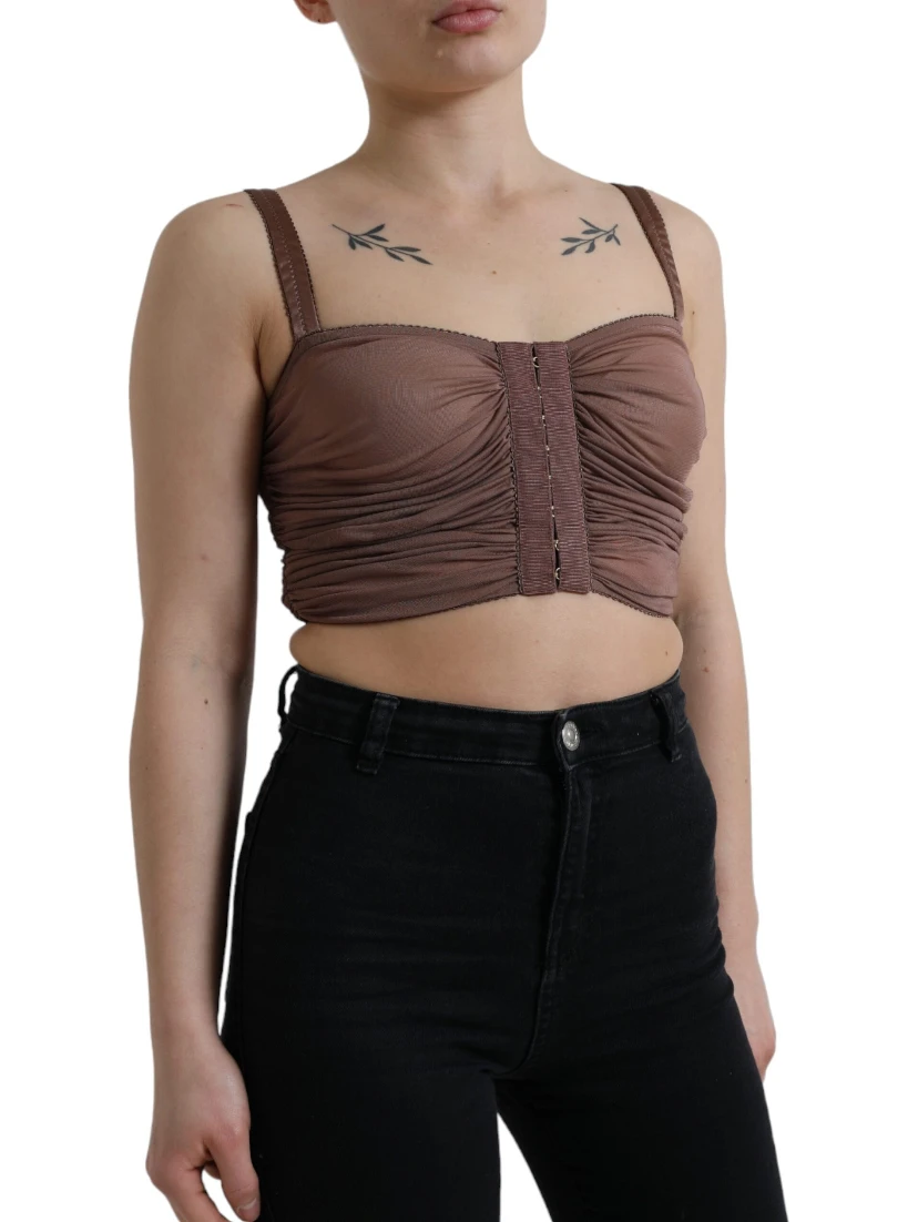 Brown Viscose Bustier Sleeveless Cropped Top