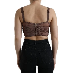 Brown Viscose Bustier Sleeveless Cropped Top