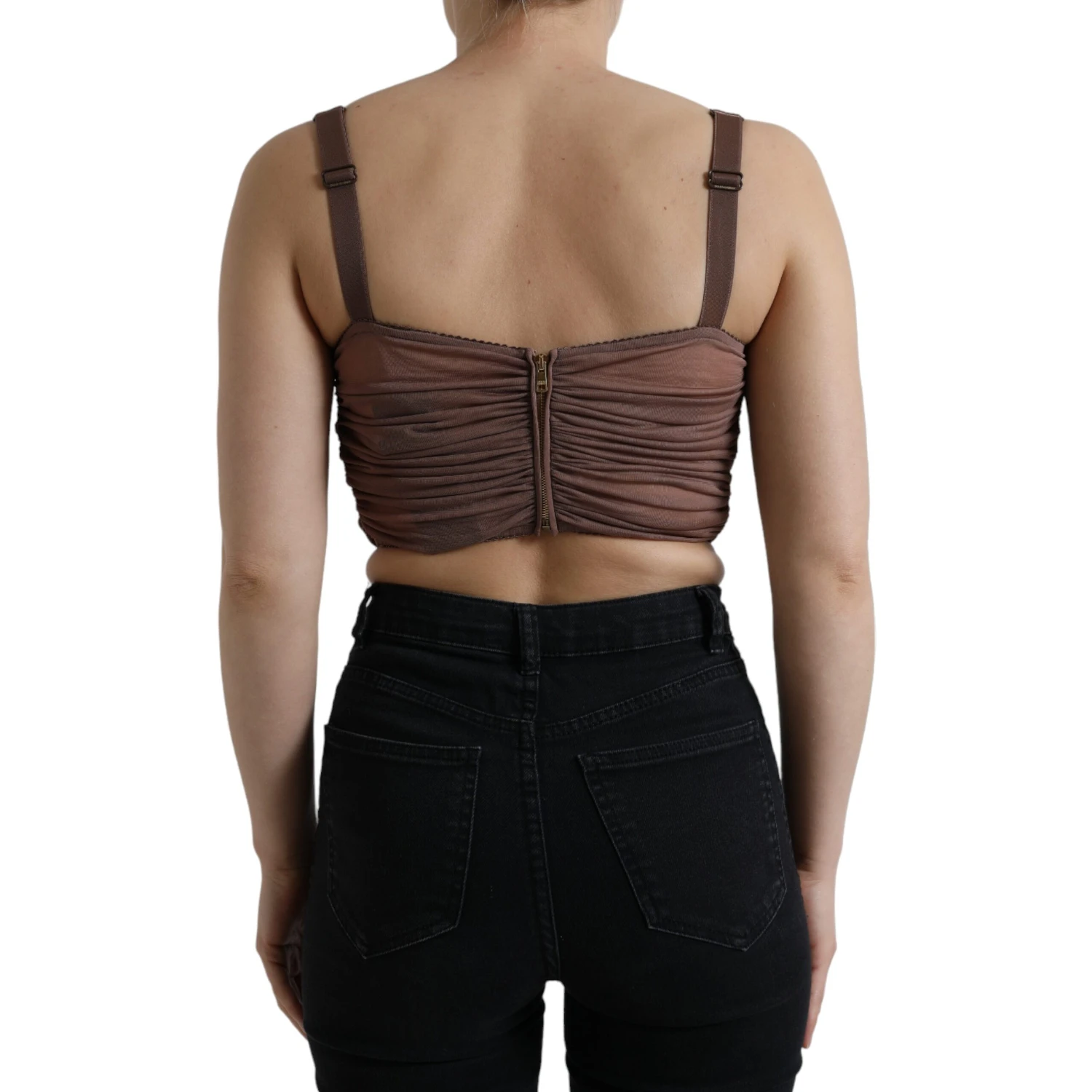 Brown Viscose Bustier Sleeveless Cropped Top