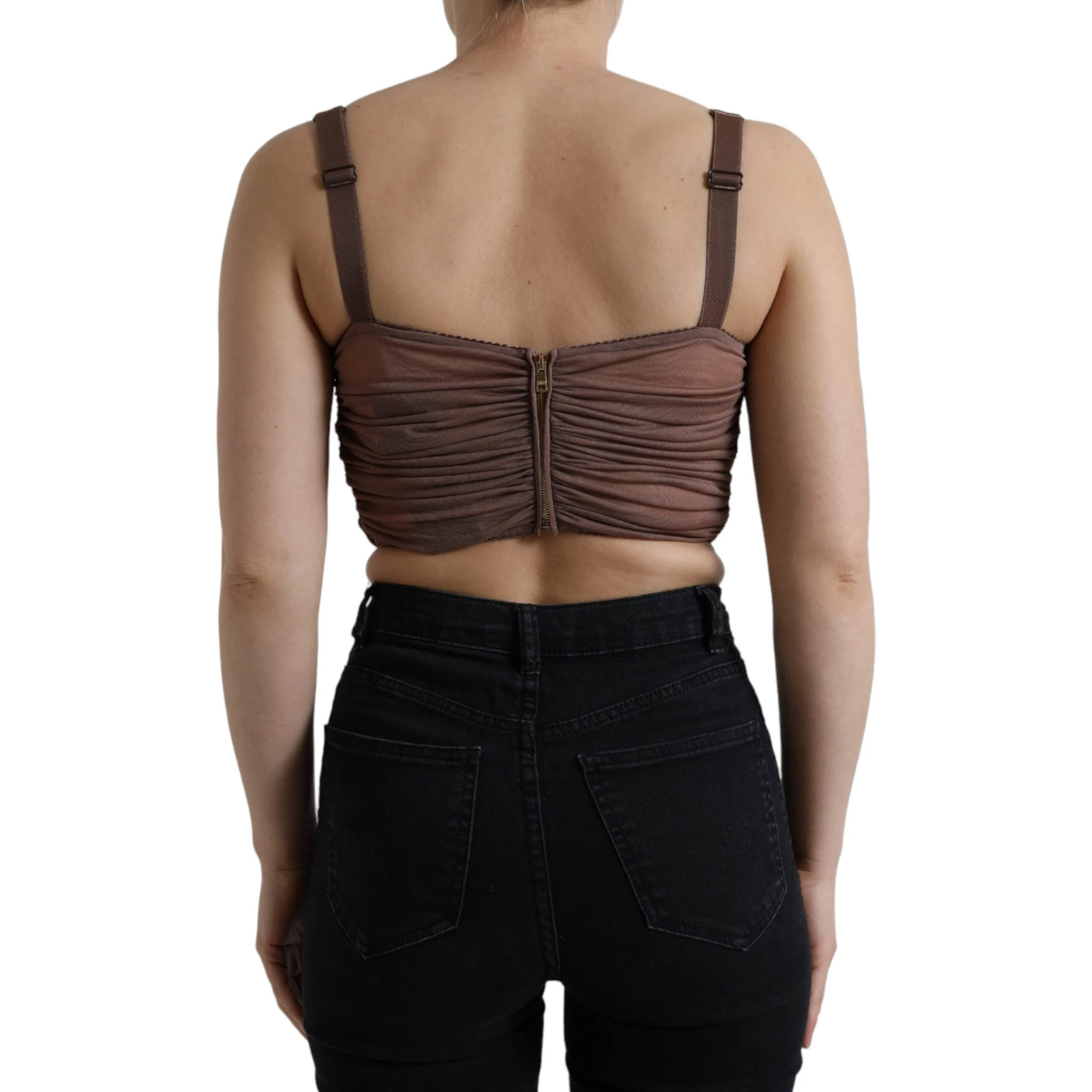 Brown Viscose Bustier Sleeveless Cropped Top