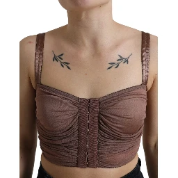 Brown Viscose Bustier Sleeveless Cropped Top