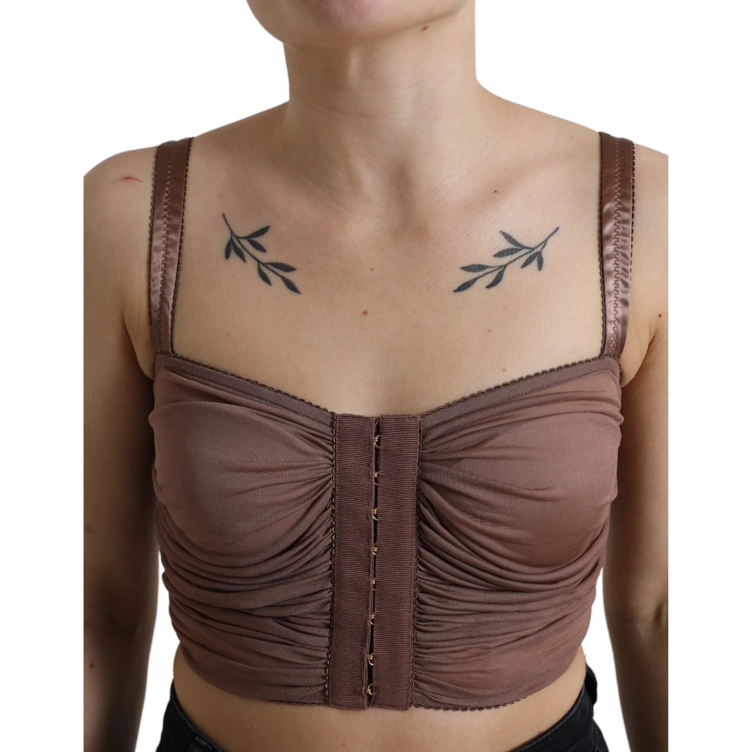Brown Viscose Bustier Sleeveless Cropped Top