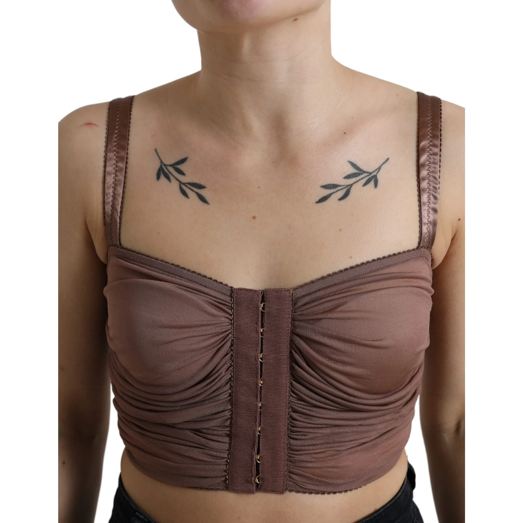 Brown Viscose Bustier Sleeveless Cropped Top