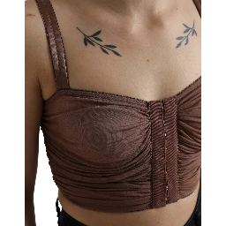 Brown Viscose Bustier Sleeveless Cropped Top