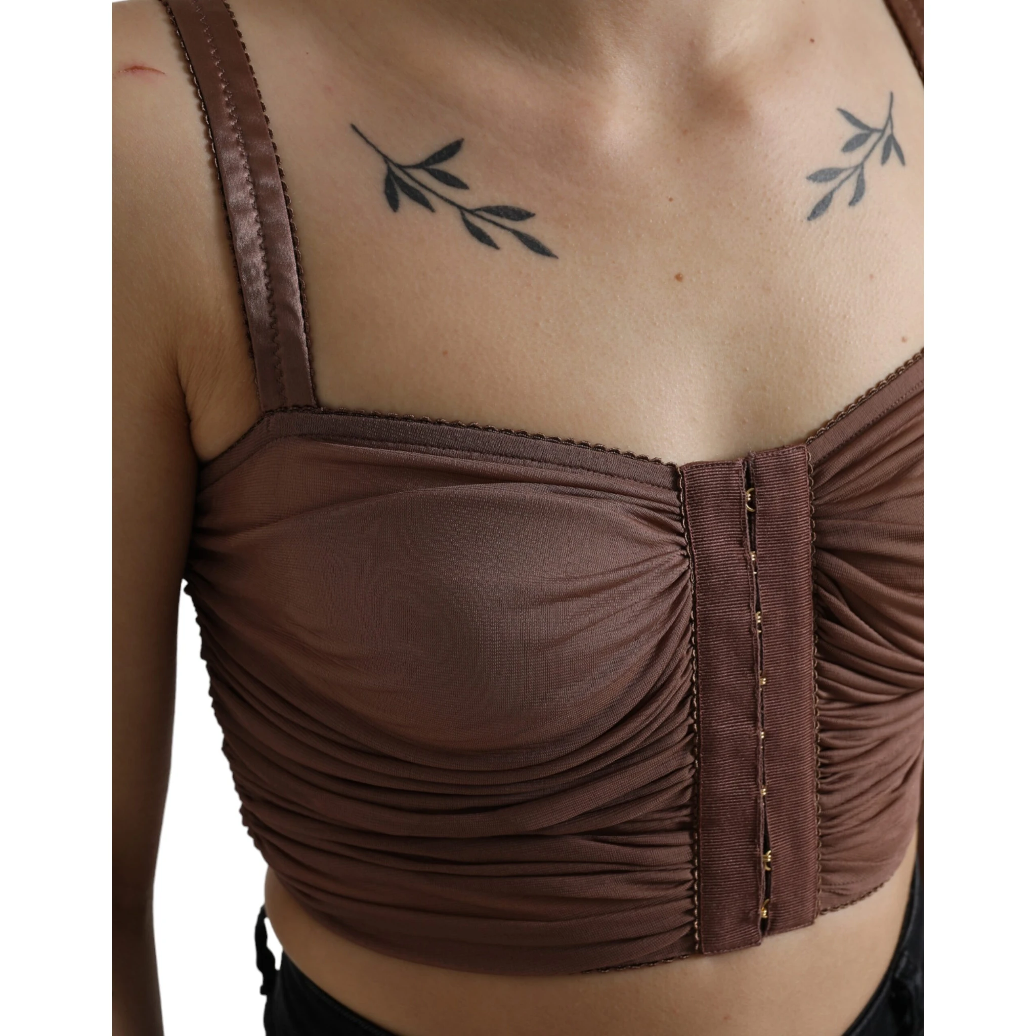 Brown Viscose Bustier Sleeveless Cropped Top