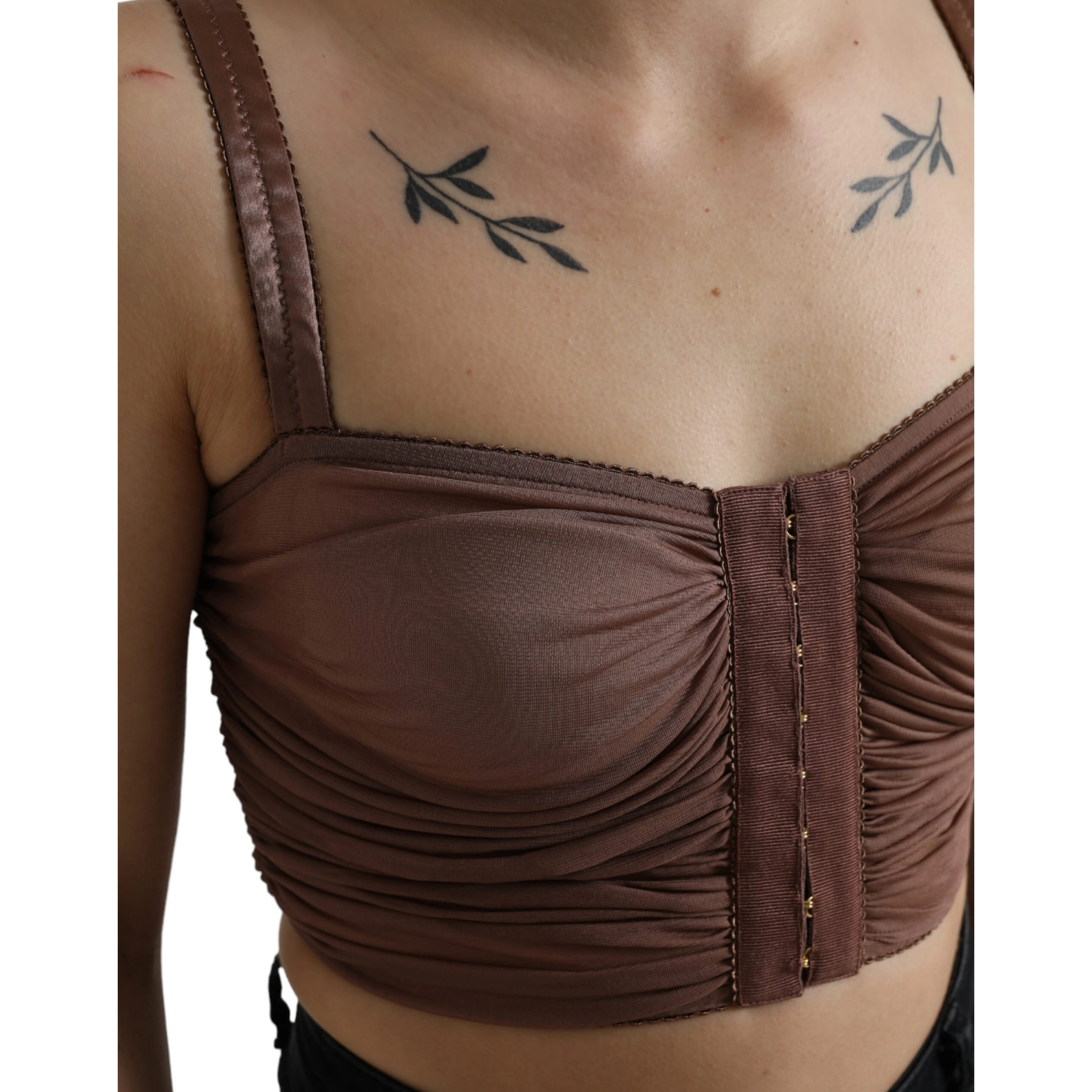 Brown Viscose Bustier Sleeveless Cropped Top
