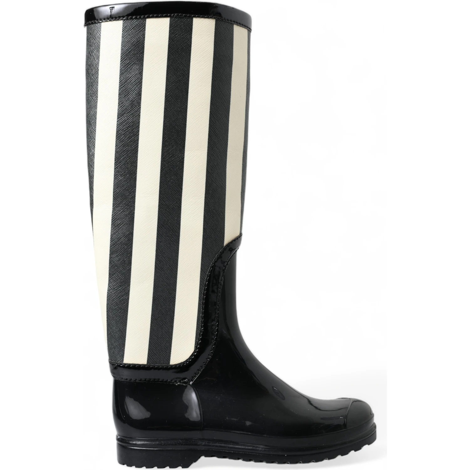 Black Rubber Knee High Flat Boots Shoes