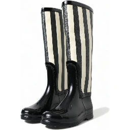 Black Rubber Knee High Flat Boots Shoes