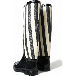 Black Rubber Knee High Flat Boots Shoes