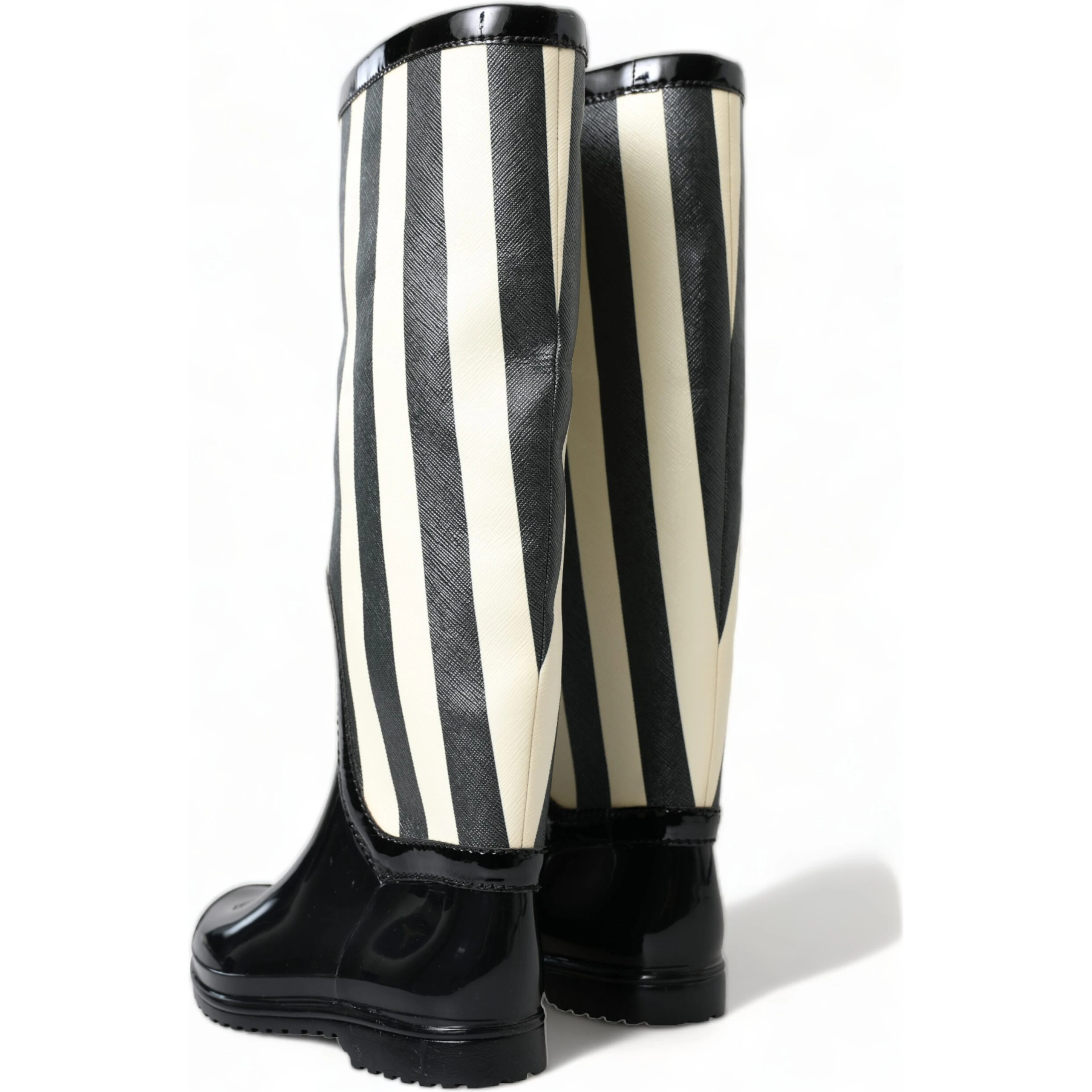 Black Rubber Knee High Flat Boots Shoes