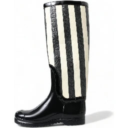 Black Rubber Knee High Flat Boots Shoes