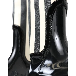 Black Rubber Knee High Flat Boots Shoes