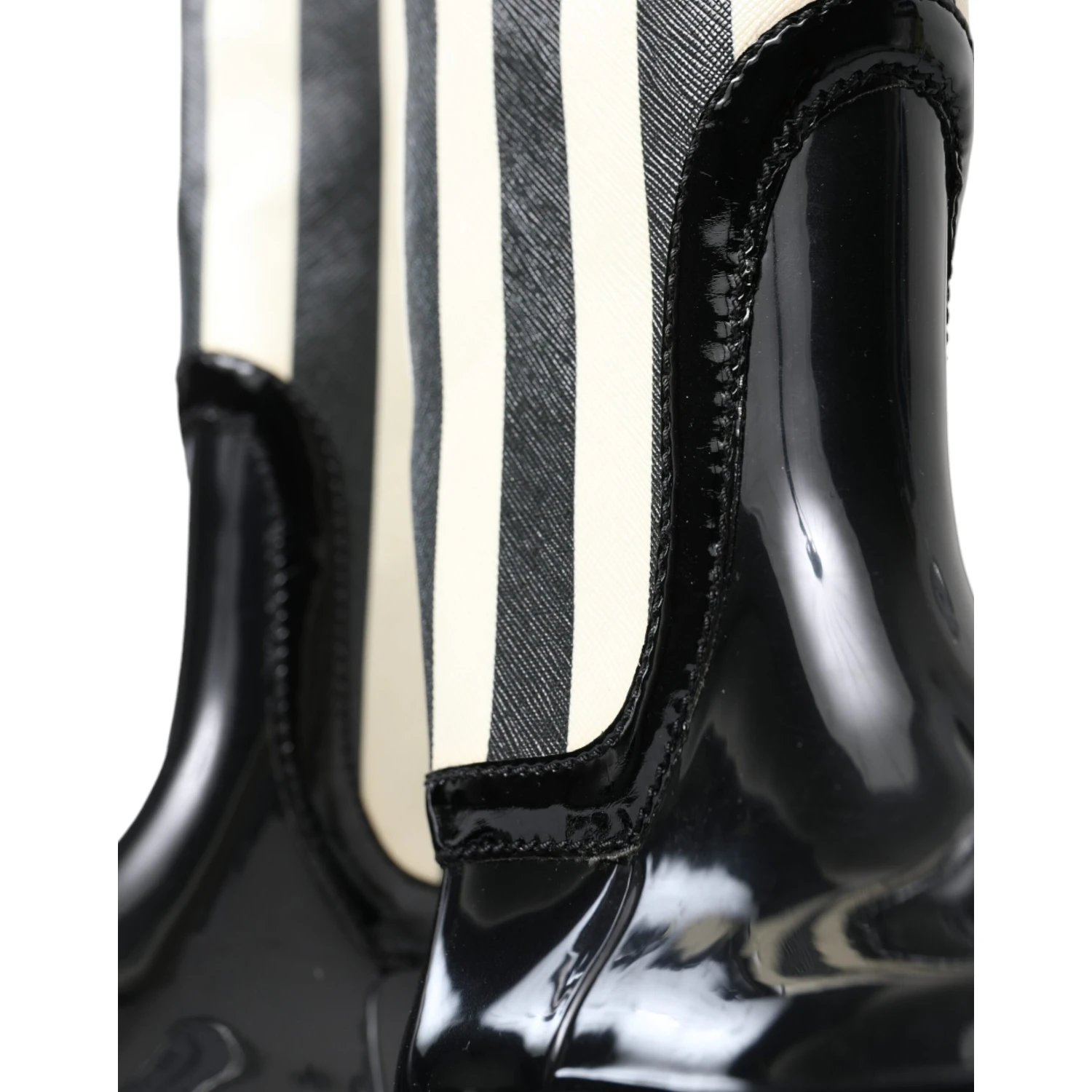 Black Rubber Knee High Flat Boots Shoes