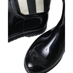 Black Rubber Knee High Flat Boots Shoes