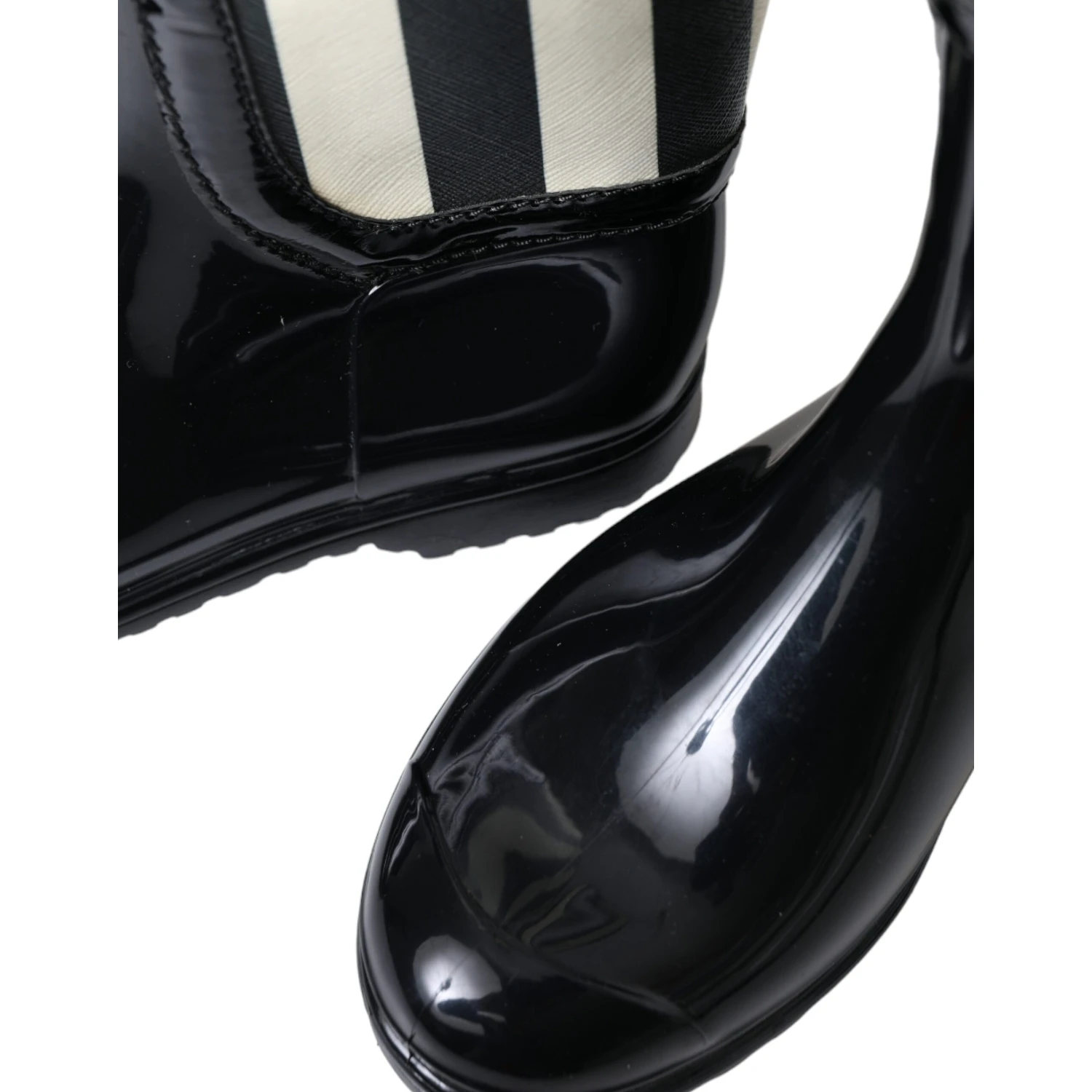 Black Rubber Knee High Flat Boots Shoes