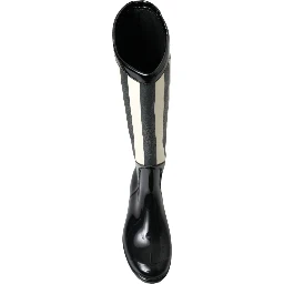 Black Rubber Knee High Flat Boots Shoes