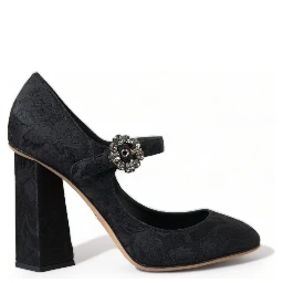 Black Brocade Mary Janes Heels Pumps Shoes