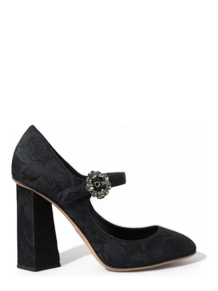 Black Brocade Mary Janes Heels Pumps Shoes