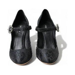 Black Brocade Mary Janes Heels Pumps Shoes