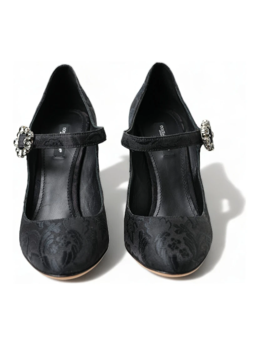 Black Brocade Mary Janes Heels Pumps Shoes
