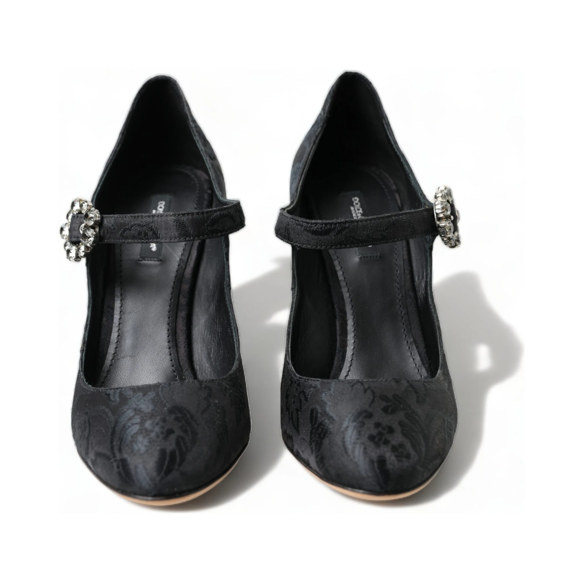 Black Brocade Mary Janes Heels Pumps Shoes