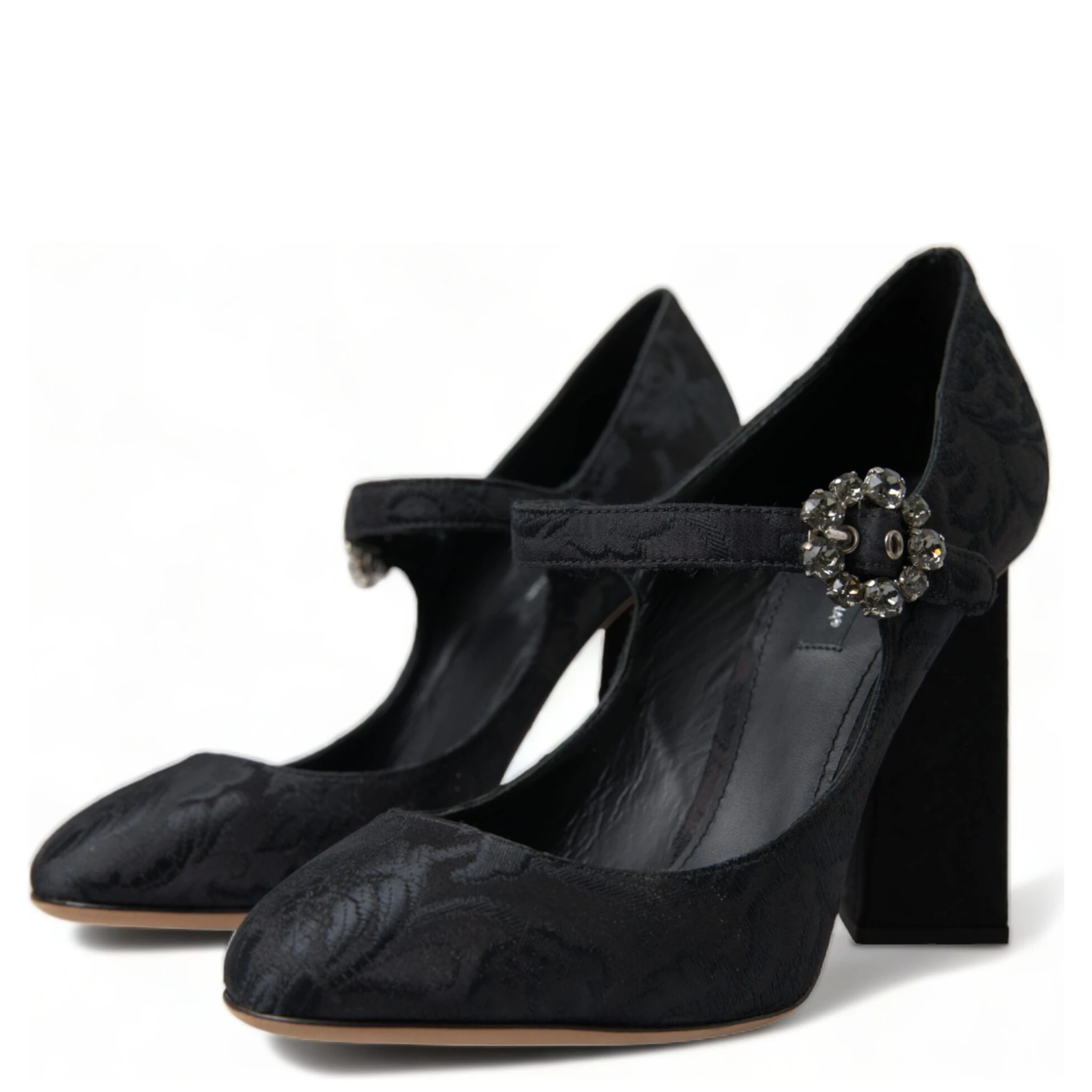 Black Brocade Mary Janes Heels Pumps Shoes