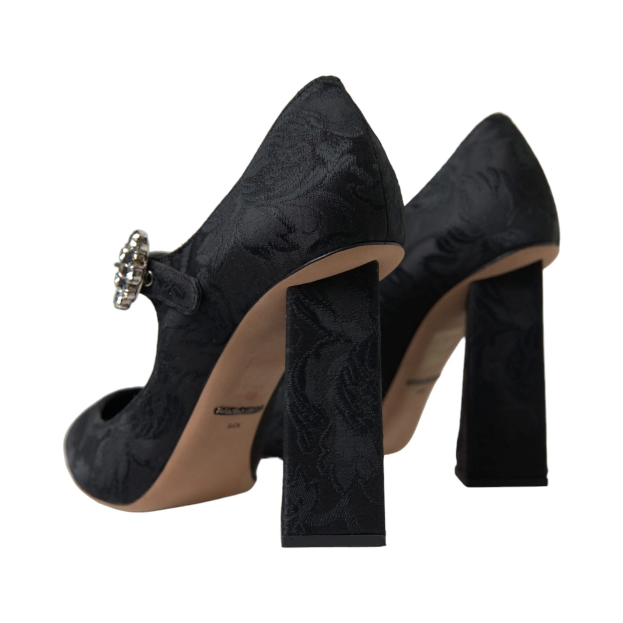 Black Brocade Mary Janes Heels Pumps Shoes