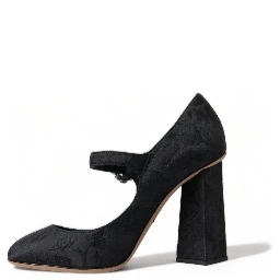 Black Brocade Mary Janes Heels Pumps Shoes